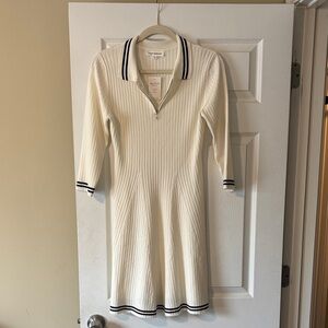 Lucky Brand, M NWT, White Ribbed Polo Dress